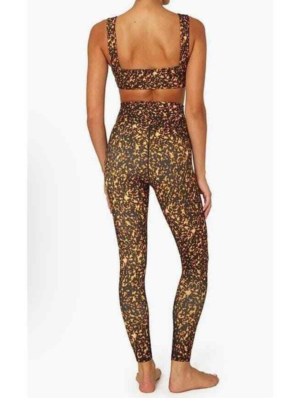 High-Waist Speckled Print Yoga pants set Leggings - Brown